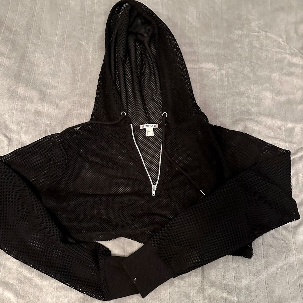 Fishnet cropped hoodie